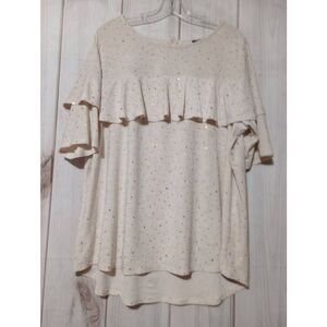 Vera Rose Shirt‎ Ladies 2x Ivory Embellished Short Sleeve